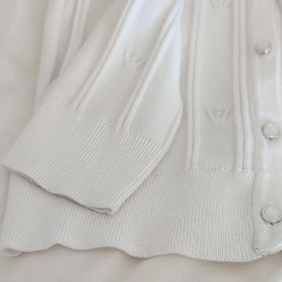 Women's White Ribbed Button-Front Cardigan - Picture 5 of 7